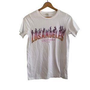 River Island White Bejeweled Los Angeles Short Sleeve T-Shirt Size 4